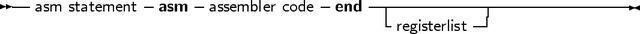 -- asm statement- asm - assembler code end--|-------------------------
                                       -registerlist--
     